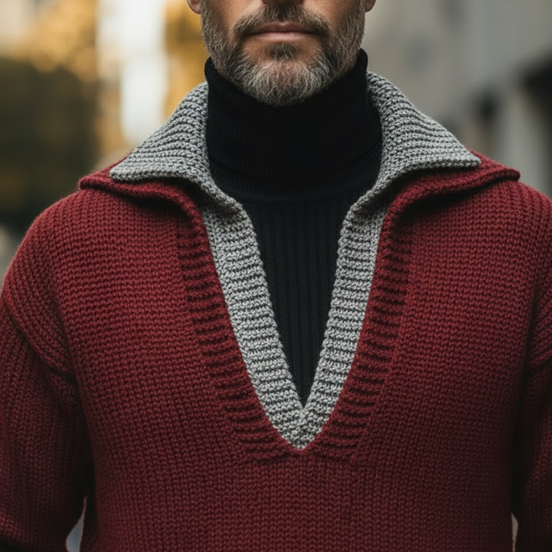 Men's Winter Vintage Cotton Knit Mock Two-piece V-neck Sweater MTA1852L4P