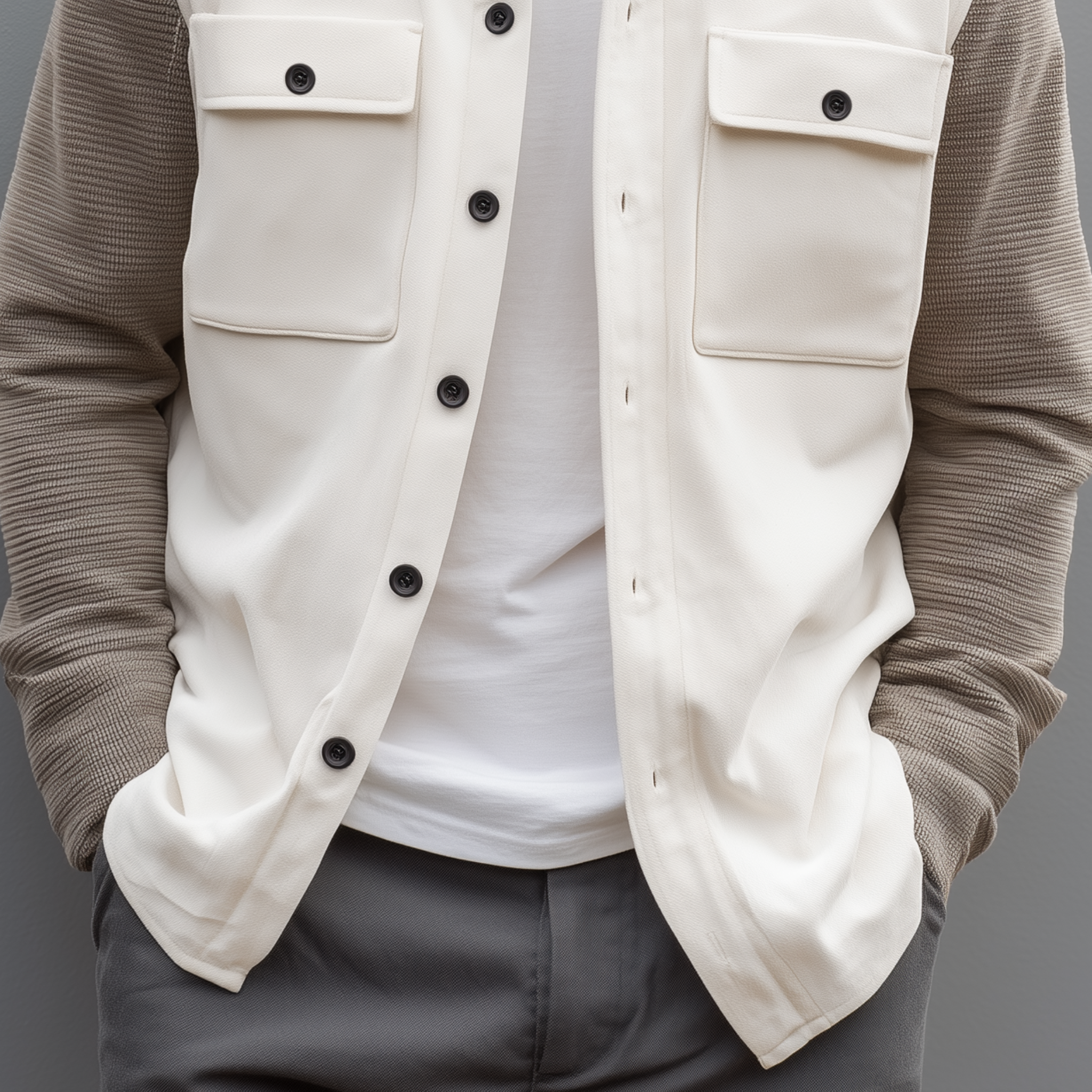 Men's Classic Casual Thin Suede Sleeves Waffle Stitching Long Sleeve Shirt MTA2912G0K