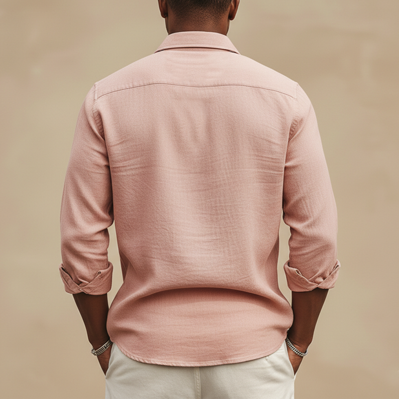 Men's Classic Light Pink Twill 100% Cotton Long-sleeved Shirt MTZ2945A3U