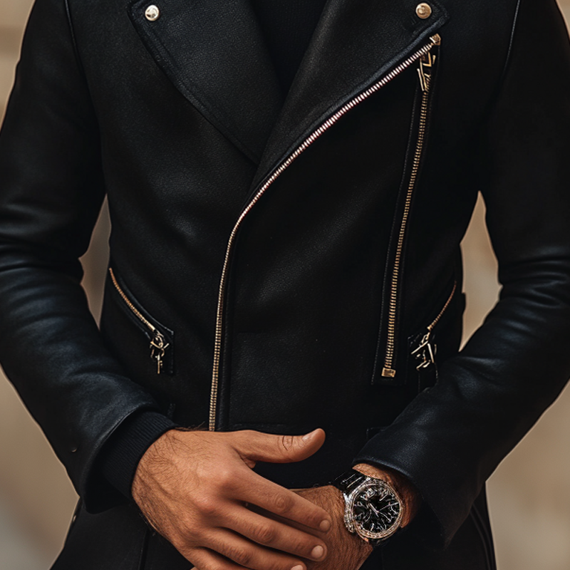 Men's Solid Color Slim Fit PU Zipper Motorcycle Jacket MTA2864K7X