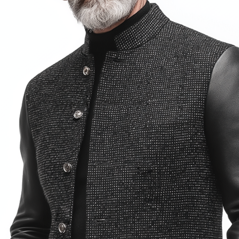 Men's Retro Casual PU Patchwork Stand Collar Jacket MTA2919K9TO