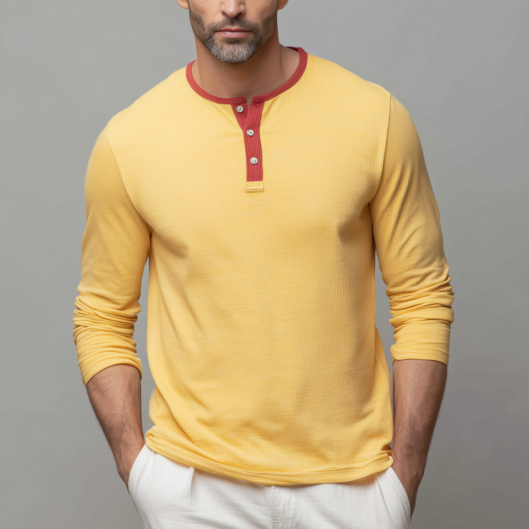 Men's Classic Casual Henley Collar Ribbed Slim Fit Long Sleeve T-Shirt MTA0492H2K