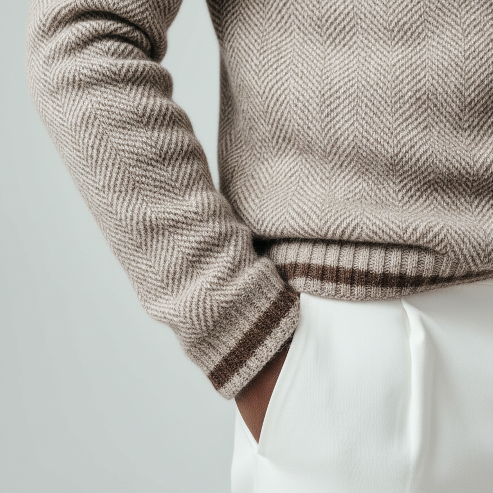 Men's Classic Casual Crew Neck Herringbone Knit Sweater MTA1369J0K