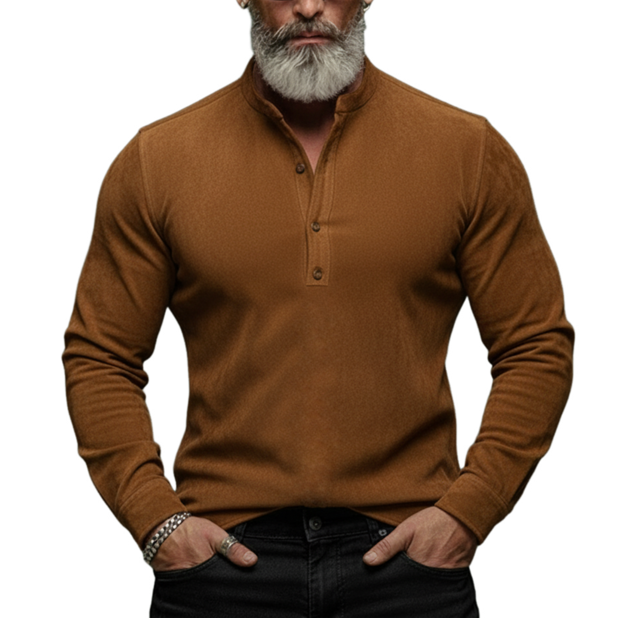 Men's Classic Casual Faux Suede Henley Neck Long-sleeved T-shirt MTZ0479A9K