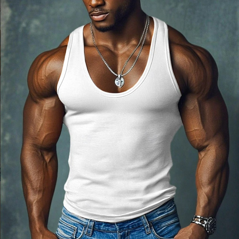 Men's Solid Color Slim Fit Round Neck Sports Tank Top MTA1605G0X