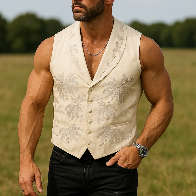 Men's Summer Fashion Embroidery Cotton Blend Sleeveless Vest MTA3030F1P