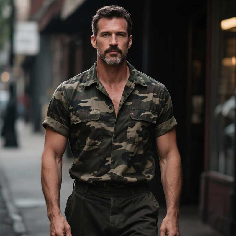 Men's Retro Casual Camouflage Lapel Short Sleeve Shirt MTA0893G1TO