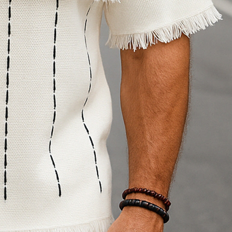 Men's Summer Breathable And Comfortable Knitted Jacquard Tassel Short-Sleeved T-Shirt MTA2345E7P