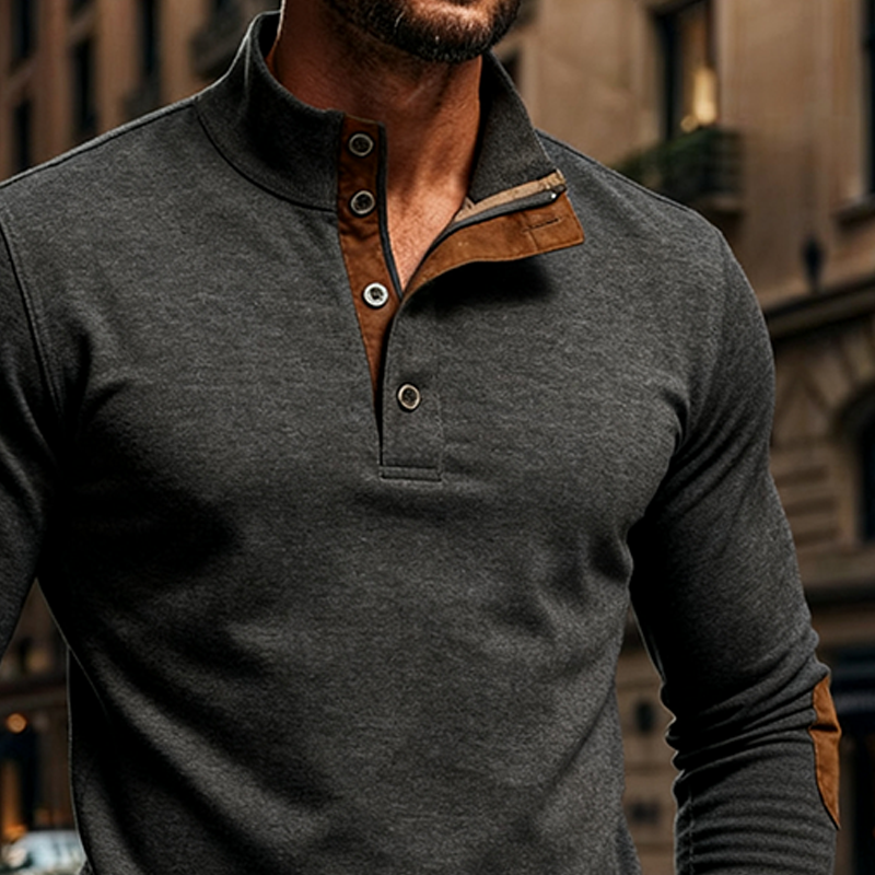 Men's Cotton Blend Contrast Stand Collar Button-down Pullover Sweatshirt MTA1788J8X