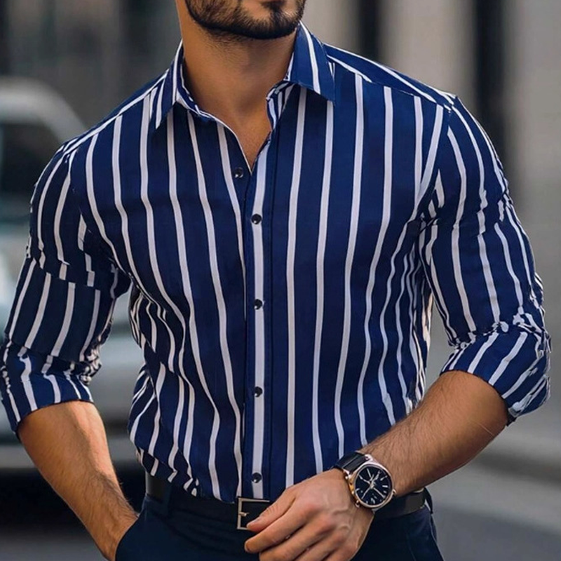 Men's Casual Striped Print Long Sleeve Shirt MTA2829G8X