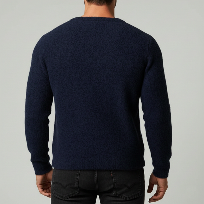 Men's Urban Style Navy Blue V-neck Slim-fit Knitted Sweater MTA0462L4U