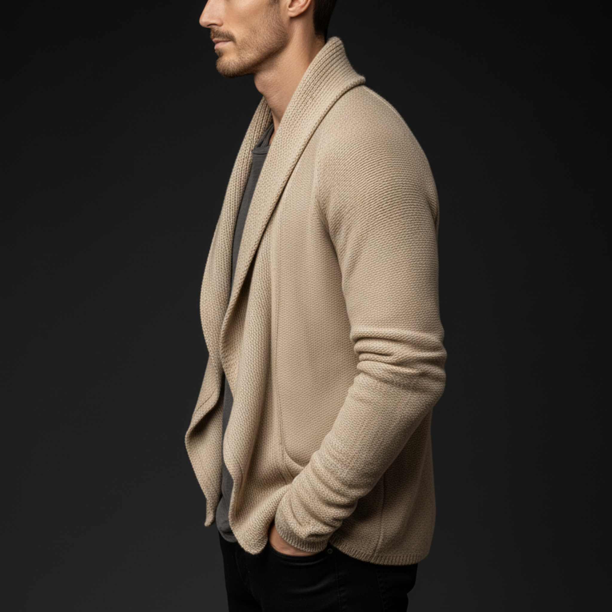 Men's Classic Casual Lapel Buttonless Knitted Cardigan MTA2732J1K