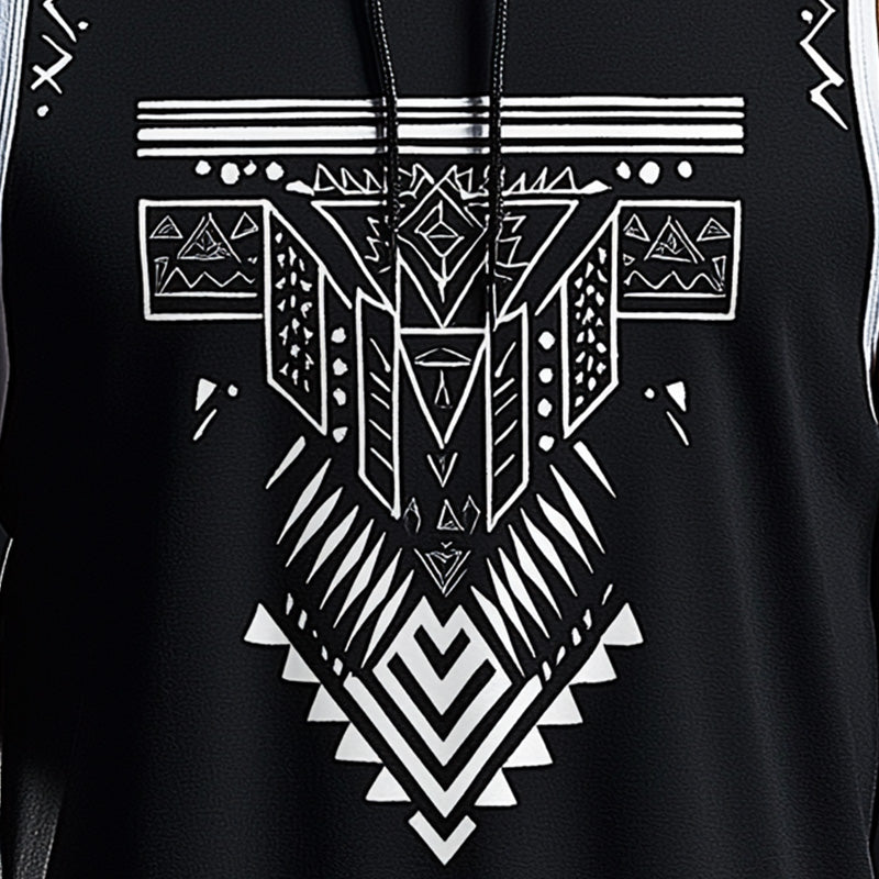 Men's Summer Ethnic Printed Cotton Hooded Tank Top MTA2228E5P