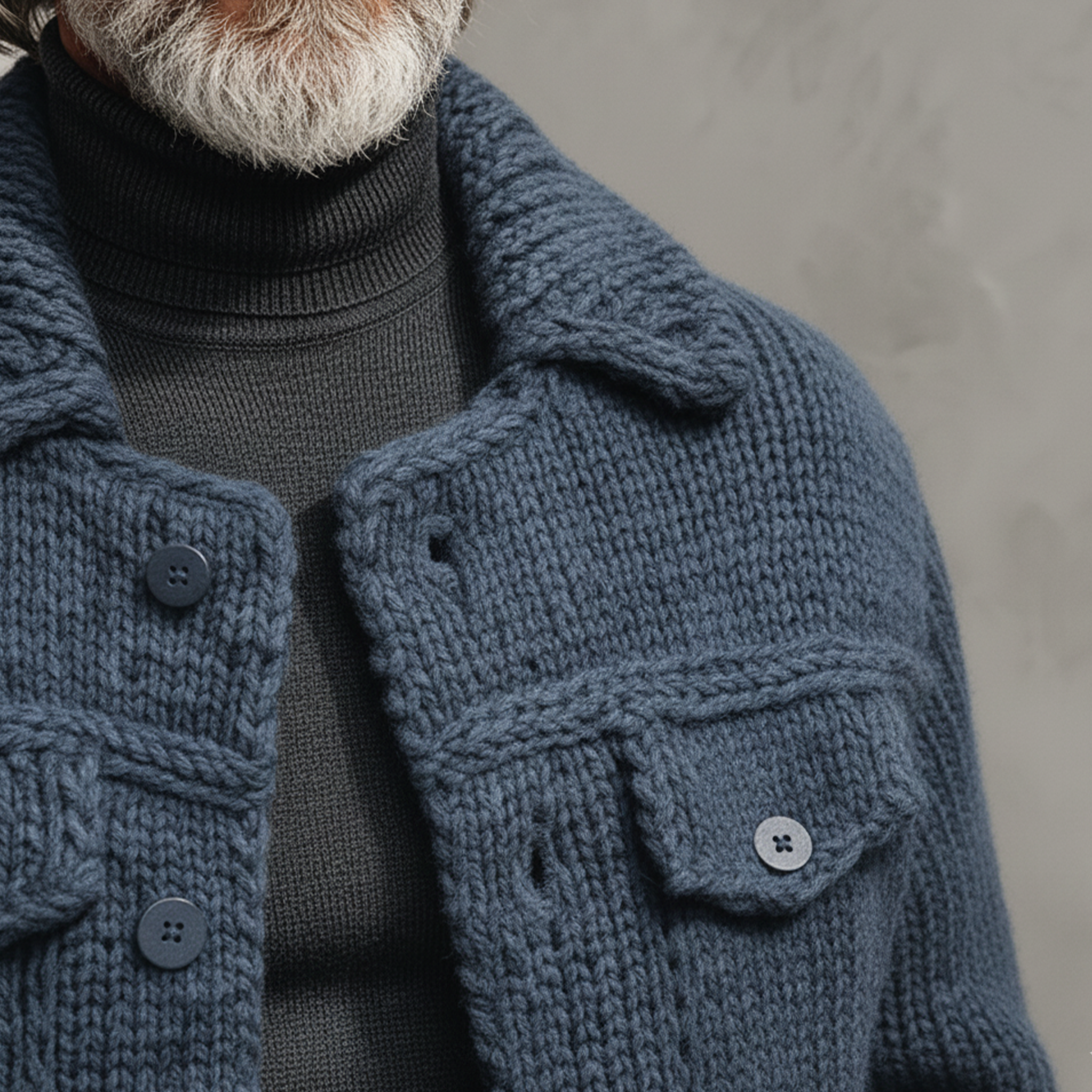 Men's Classic Casual Collared Decorative Pockets Knit Cardigan Jacket MTA0366K0K