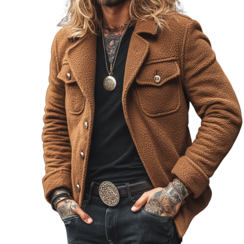 Men's Retro Casual Street Style Warm Plush Lapel Jacket MTA1729I8TO
