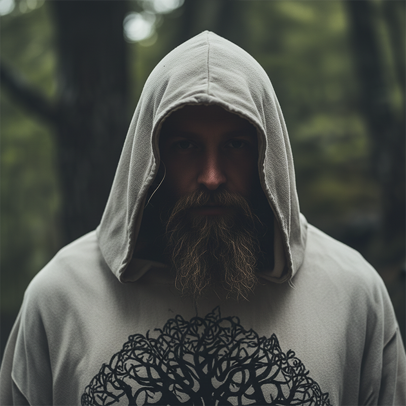 Men's Fashion Tree Of Life Print Cotton Blend Hooded Robe MTA1727K3P