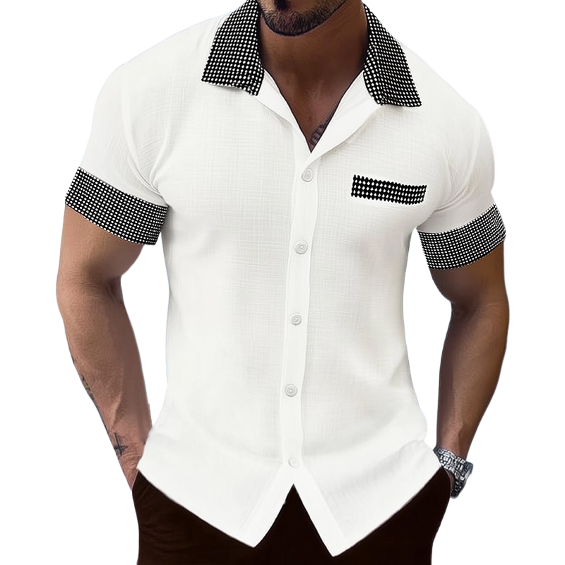 Men's Classic Spliced Cotton And Linen Short Sleeve Shirt MTA1880G8U