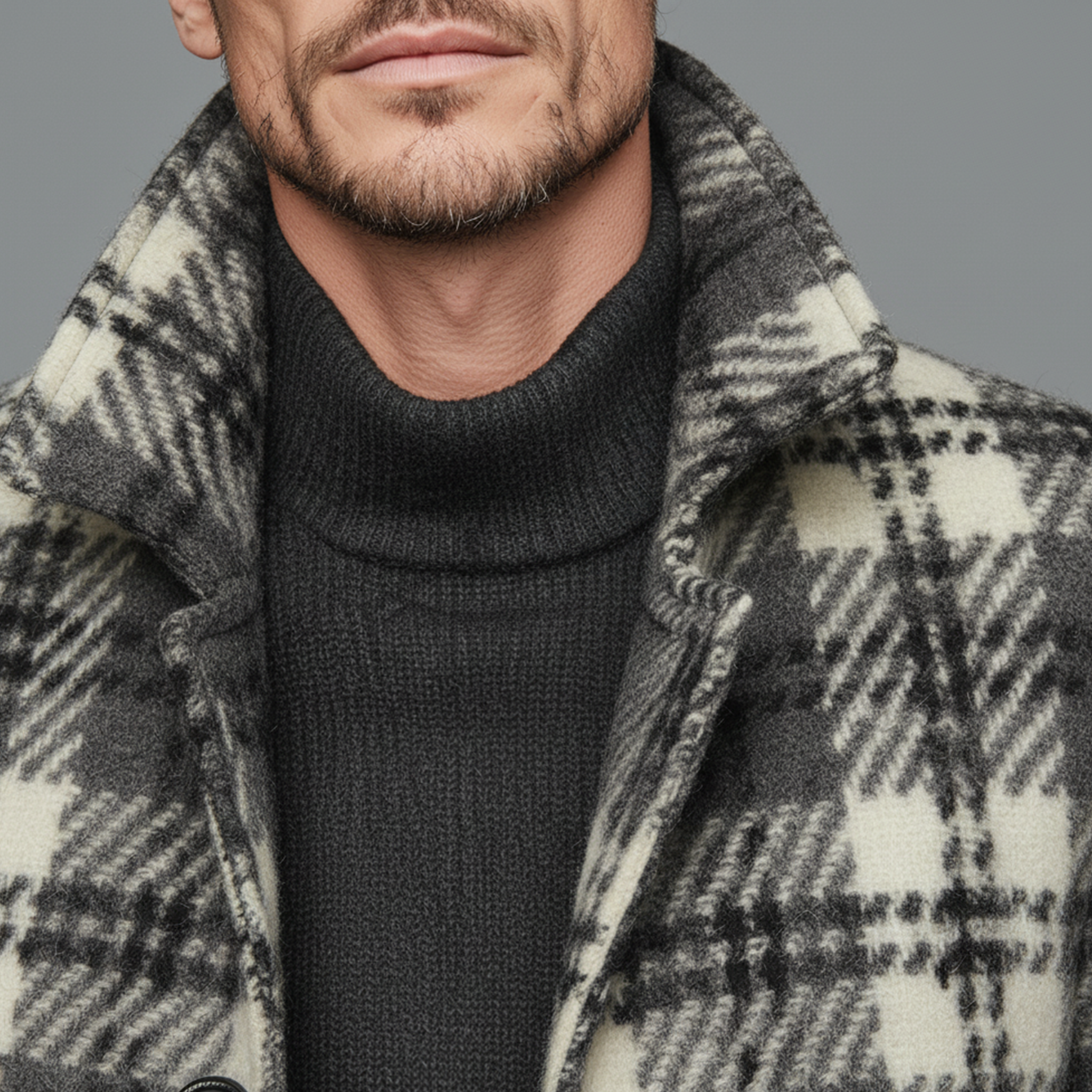 Men's Classic Vintage Faux Check Woolen Single-breasted Thigh-length Coat MTA2520I7K