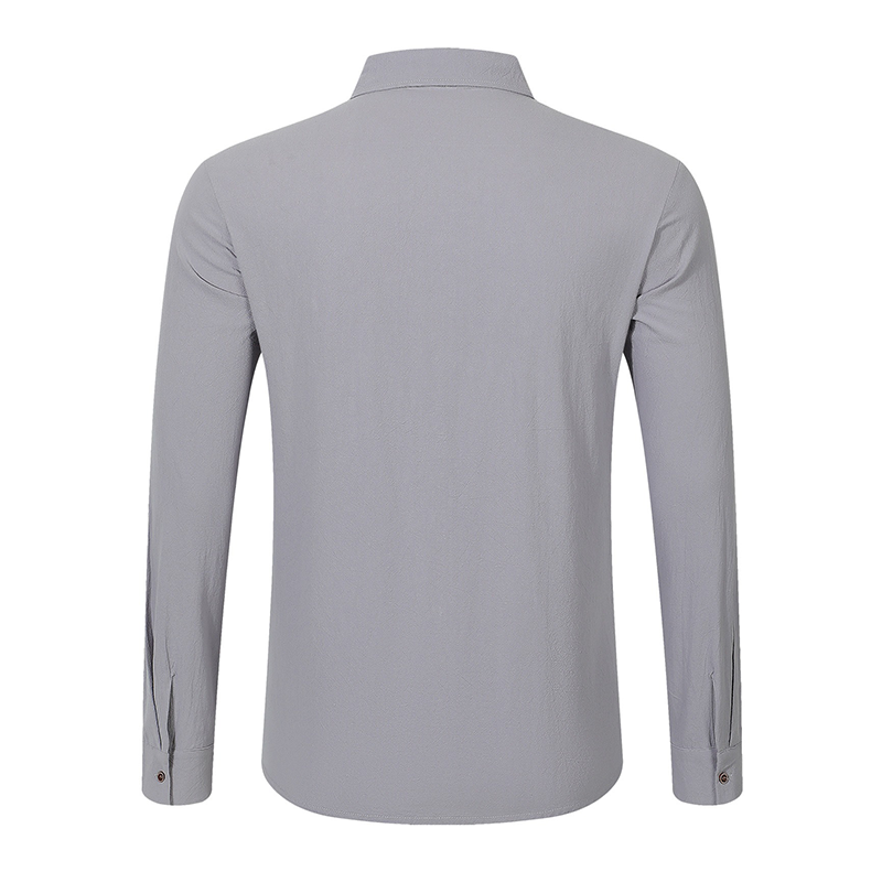 Men's Casual Solid Color Cotton And Linen Long-sleeved Lapel Shirt MTA1391H5X
