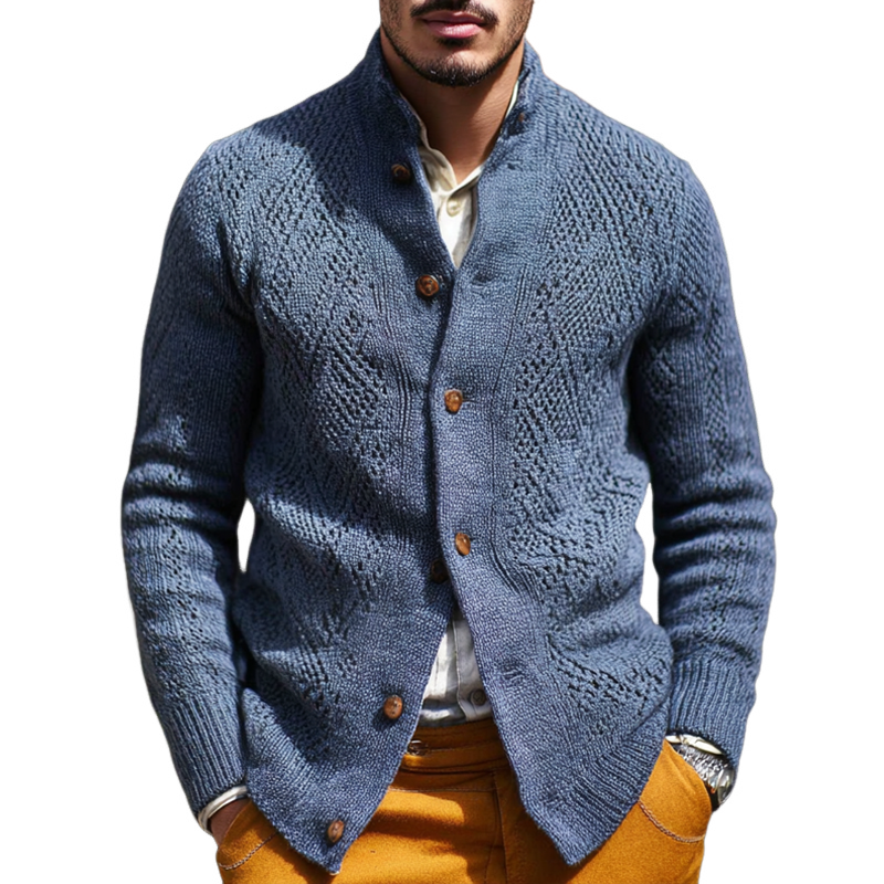 Men's Fashion Jacquard Stand Collar Single Breasted Knitted Cardigan MTA1955H0Z