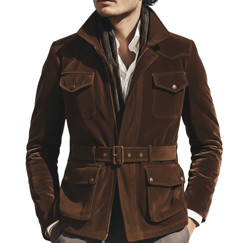 Men's Classic Business Velvet Belt Lapel Slim Fit Jacket MTA2959L6U