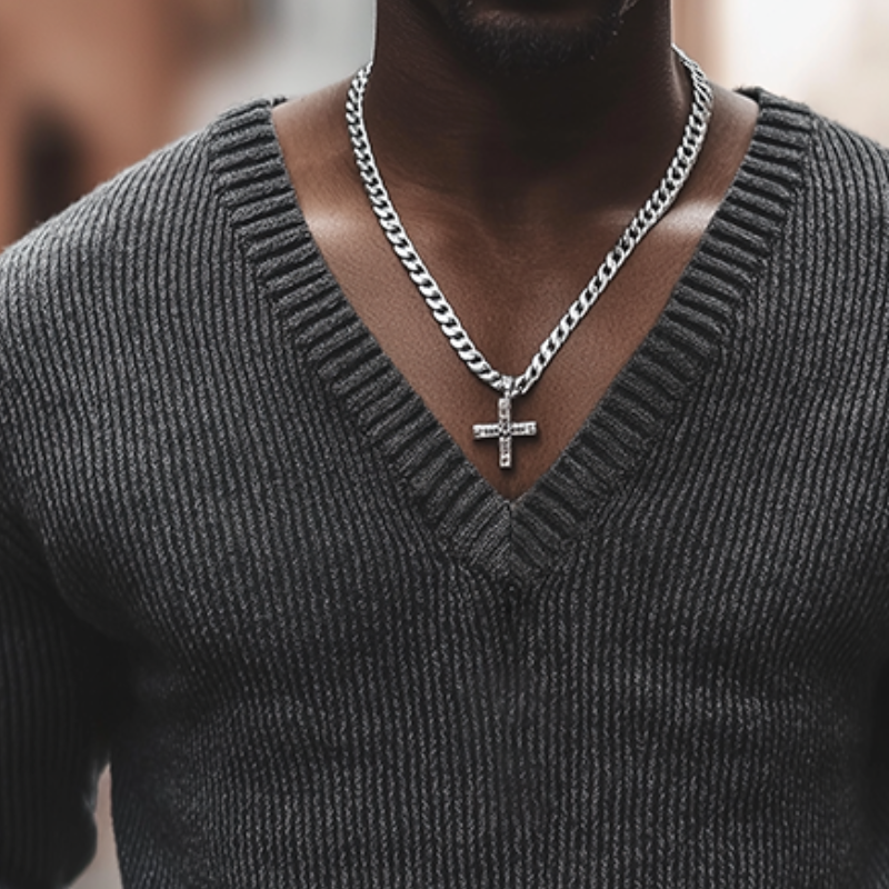 Men's Retro Casual Knitted V-Neck Sweater MTA2631L8TO