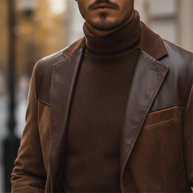 Men's Winter Retro Faux Suede PU Patchwork Button Jacket MTA2002K6P