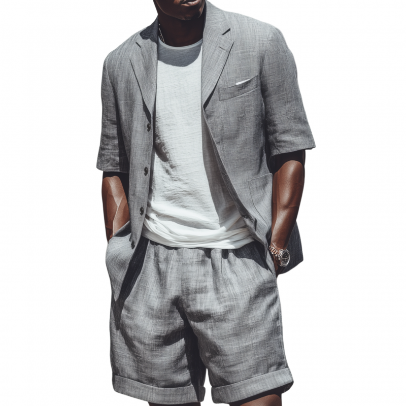 Herre blazer, shorts, pustende bomull og lin, med hakk og slag, kortermet design (ekskludert T-skjorte) MTA1836F9M