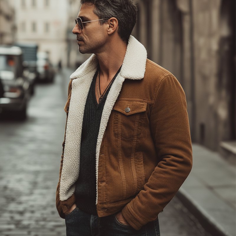 Men's Classic Corduroy Shearling Lined Button-Up Jacket MTA0411K2U