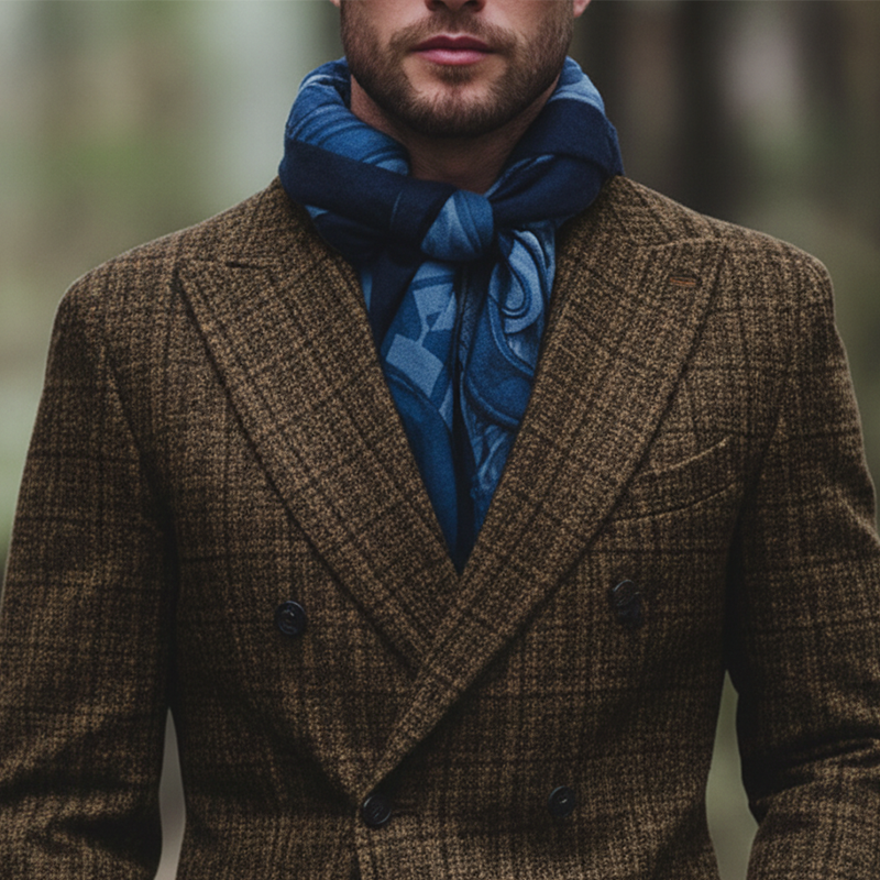 Men's Winter Retro Wool Blend Plaid Double-Breasted Suit Jacket MTA2144K7P