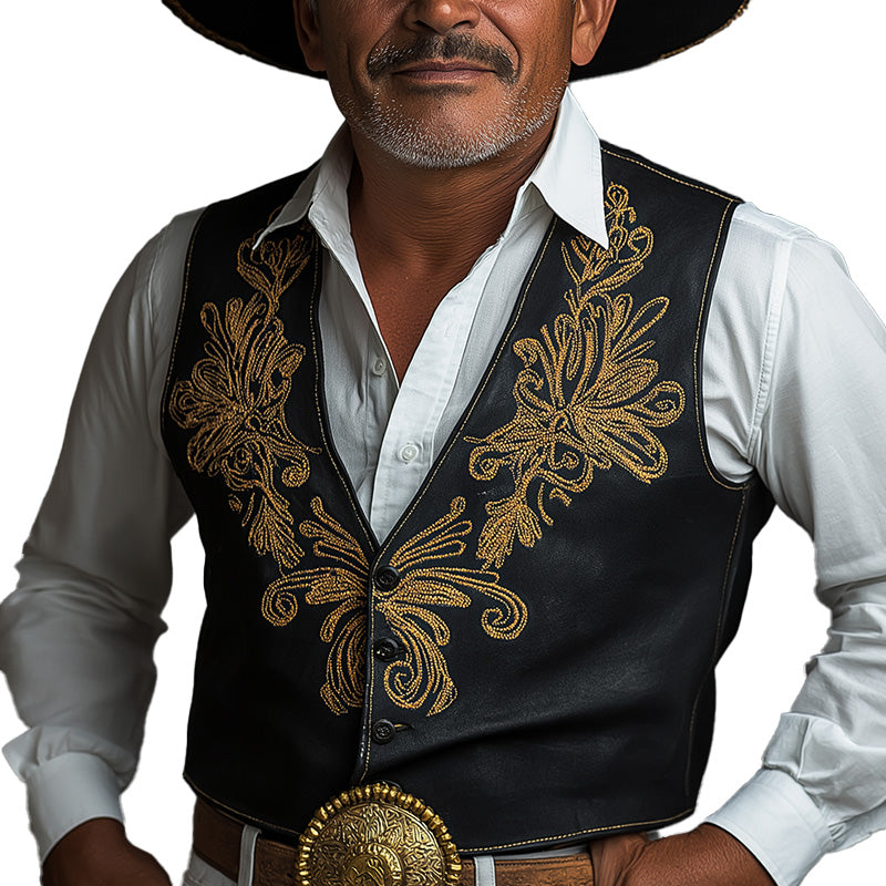 Men's Summer Western Cowboy Style Leather Embroidered Vest MTA2987D4P