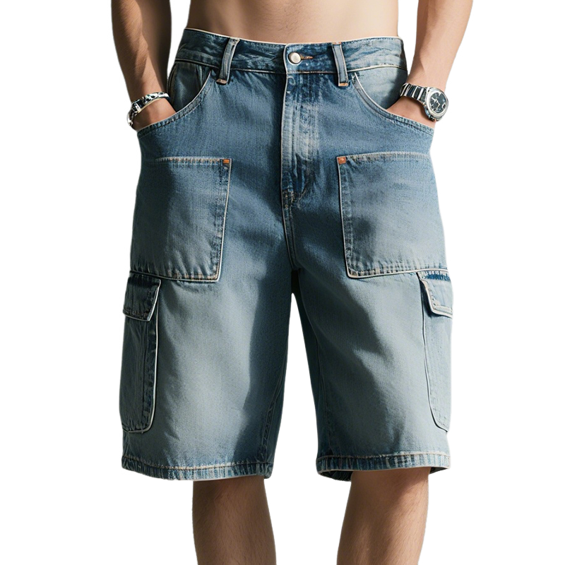 Men'S Retro Casual Denim Washed Loose Shorts MTA1095E3TO