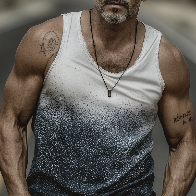 Men's Spring And Summer Fashion Casual Art Print U-neck Cuffs Raw Edge Cotton Blended Tank Top MTA0958G3K