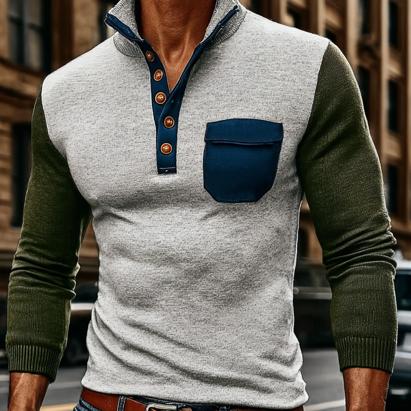 Men's Contrasting Color Casual Stand Collar Knitted Sweater MTA2237J7X