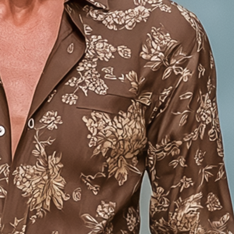 Men's Vintage Print Linen Blend Long Sleeve Shirt MTA1868G4P