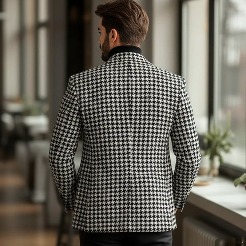 Men's Retro Classic Houndstooth Faux Wool Two-Button Blazer MTA1563J8U