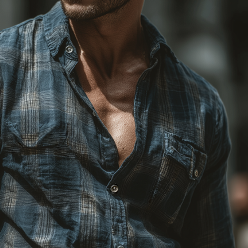 Men's Retro Casual Plaid Lapel Button-Down Long Sleeve Shirt MTZ0523A2TO