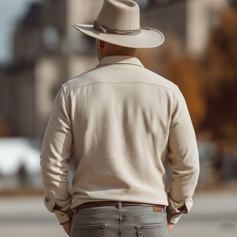 Men's Fashionable Apricot Faux Suede Tie-front Long-sleeved Shirt MTZ1224A6U