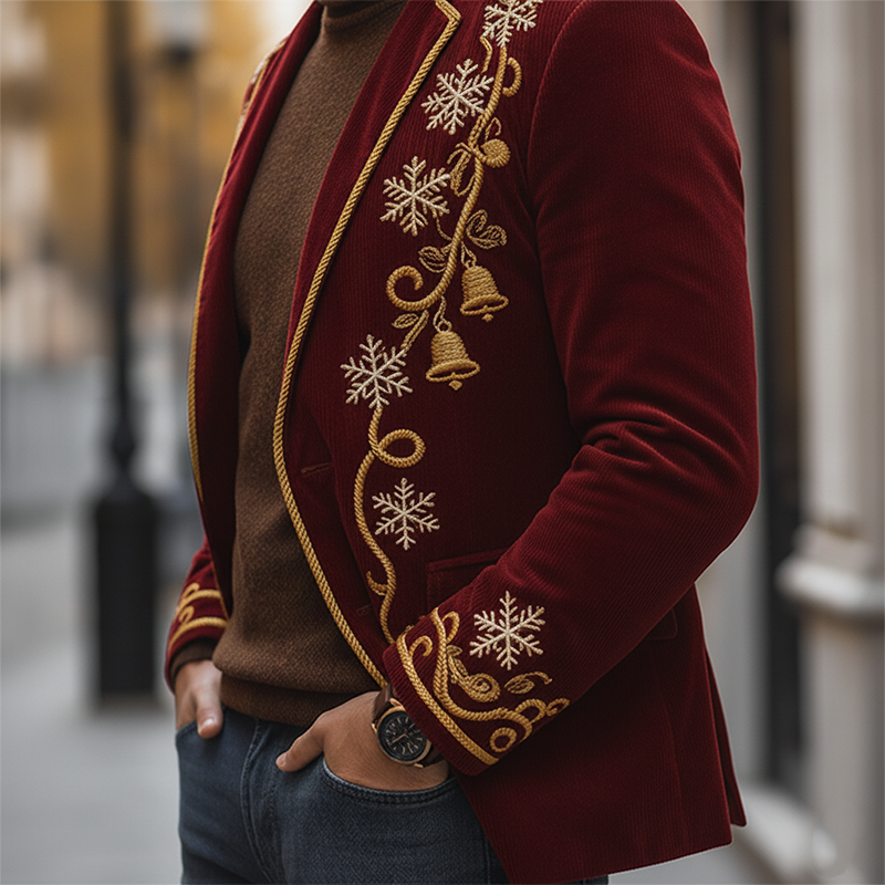 Men's Winter Retro Embroidered Corduroy Button Jacket MTA1861K7P