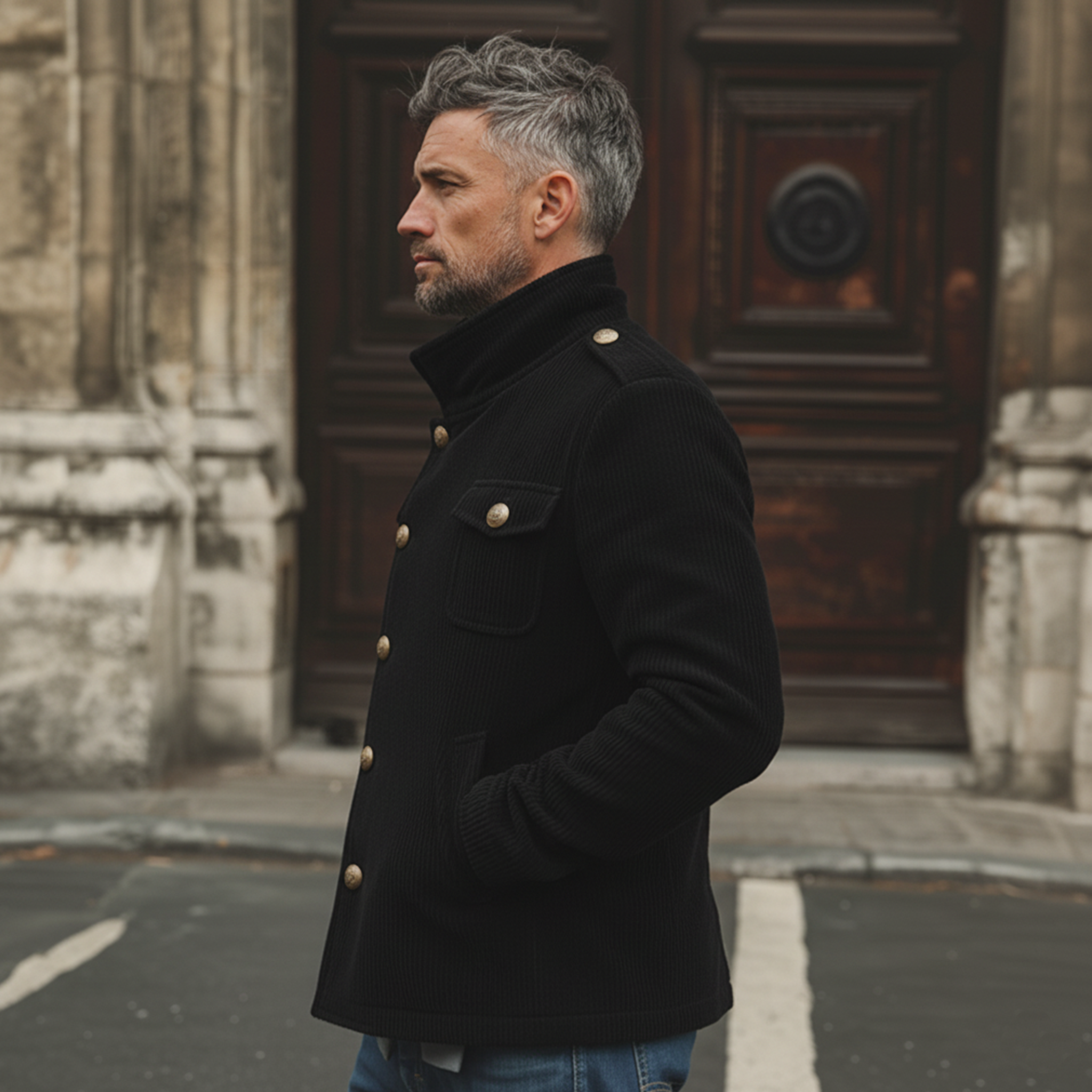 Men's Classic Retro Stand-up Collar Corduroy Multi-pocket Jacket MTA3092K5K