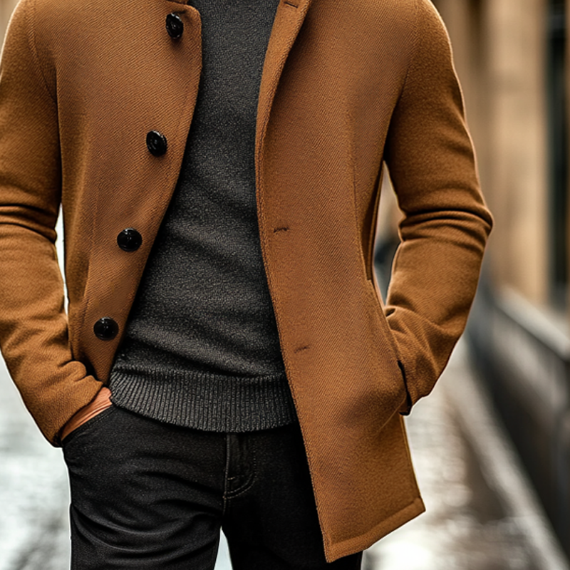 Men's Solid Color Faux Woolen Lapel Mid-length Coat MTA2977J8X