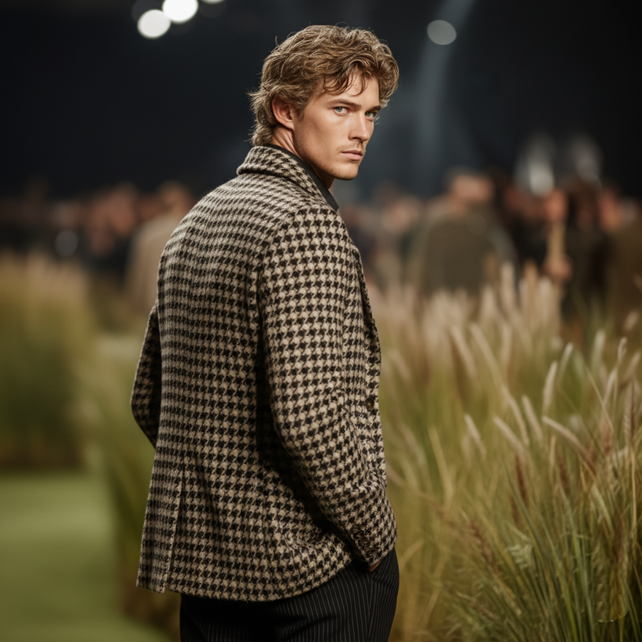 Men's Classic Business Casual Faux Houndstooth Wool Single-breasted Coat MTA3040J1K