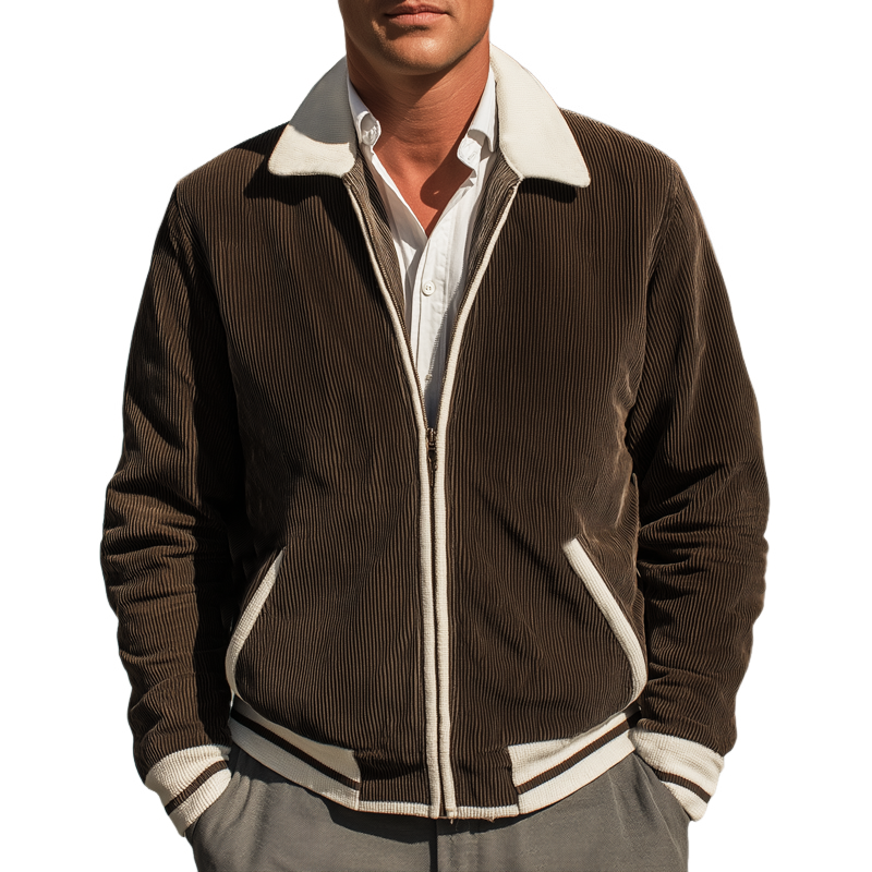 Men's Vintage Corduroy Colorblock Zip-Up Jacket MTA0945I1U