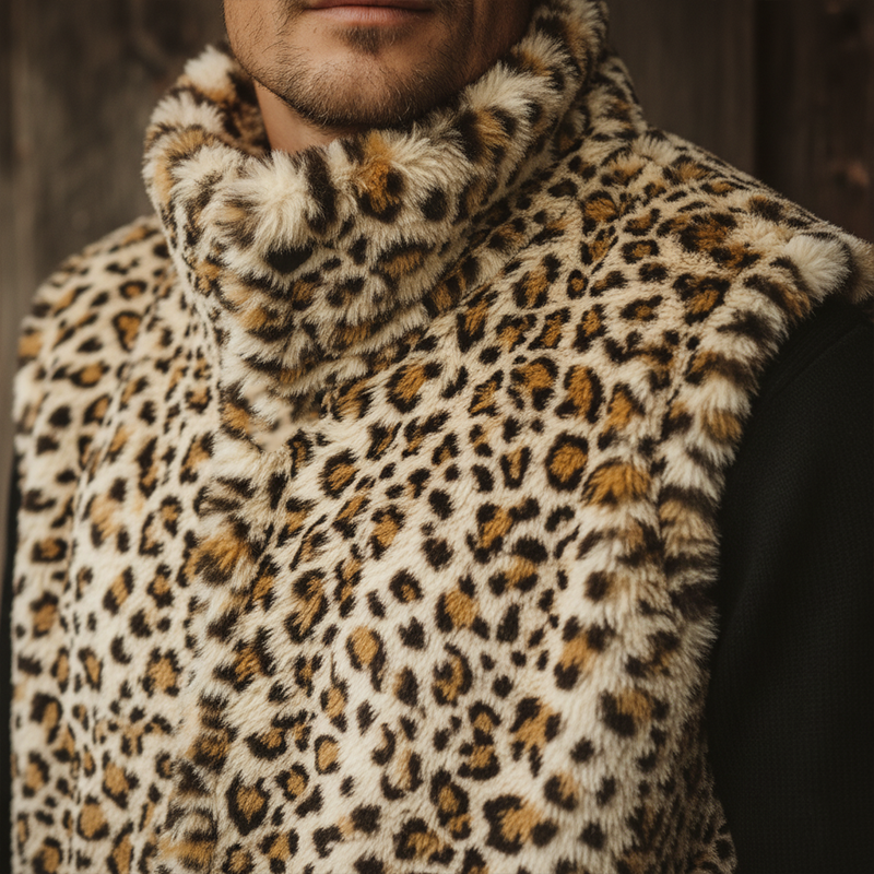 Men's Winter Leopard Print Stand Collar Faux Mink Warm Vest MTA3055I5P