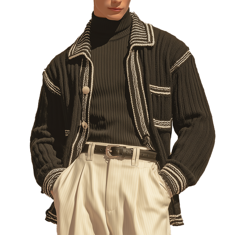 Men's Autumn And Winter Fashion Striped Cotton Yarn Knitted Cardigan MTA2211I3P