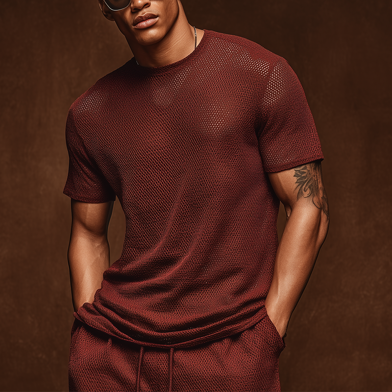 Men's Summer Fashion Knitted Short Sleeve T-Shirt MTA0755G3P