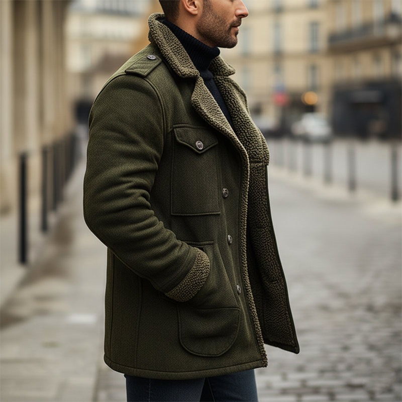 Men's Classic Suede Lamb Wool Lined Button-down Short Coat MTA0486K9U