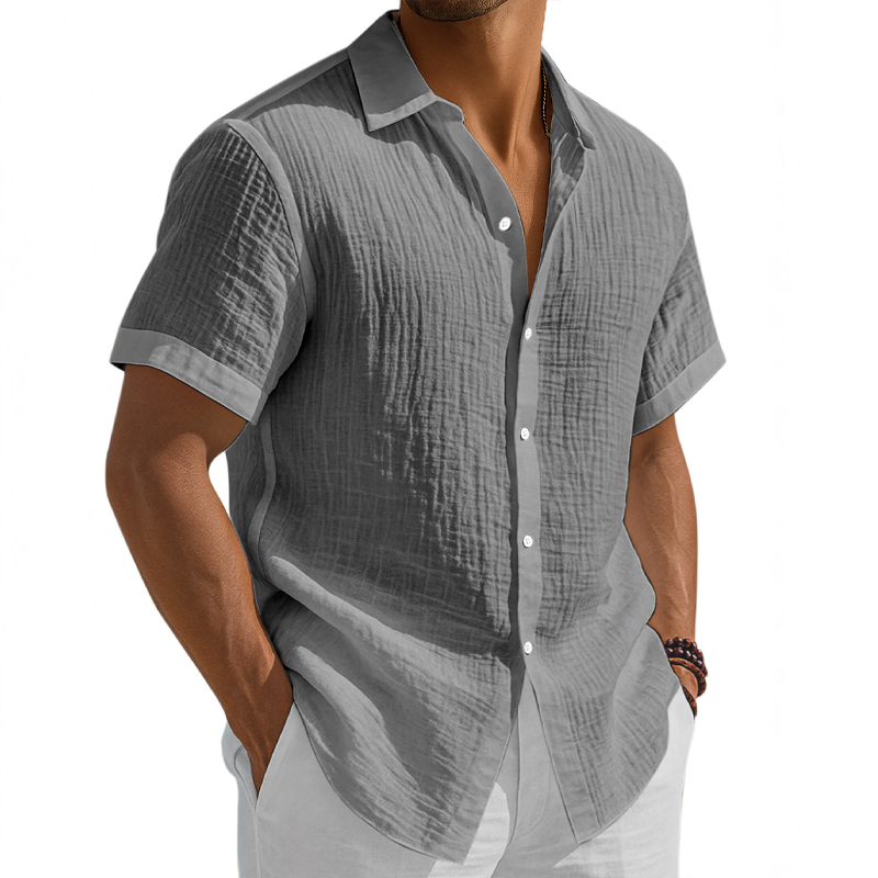 Men's Washed Cotton Solid Color Casual Short Sleeve Shirt MTA2815G2X