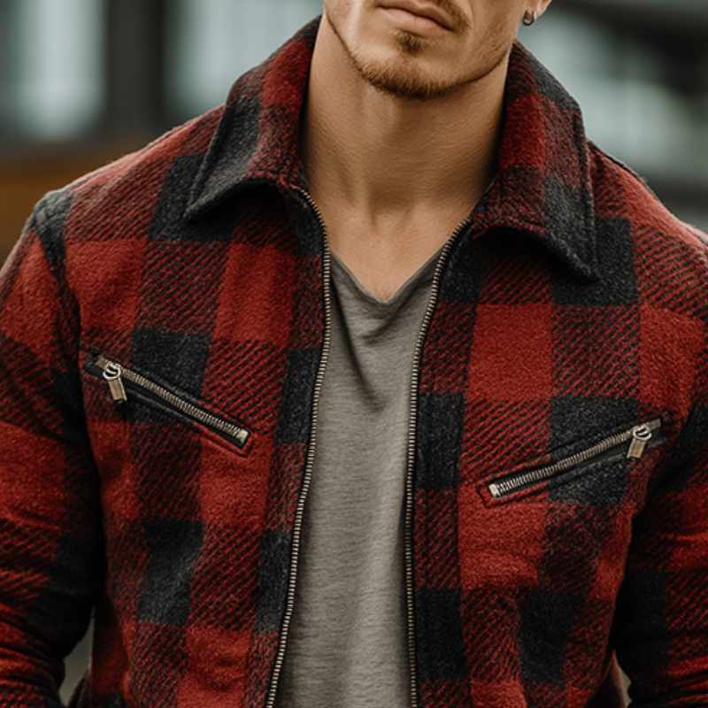 Men's Retro Casual Plaid Lapel Zipper Jacket MTA2192J4TO