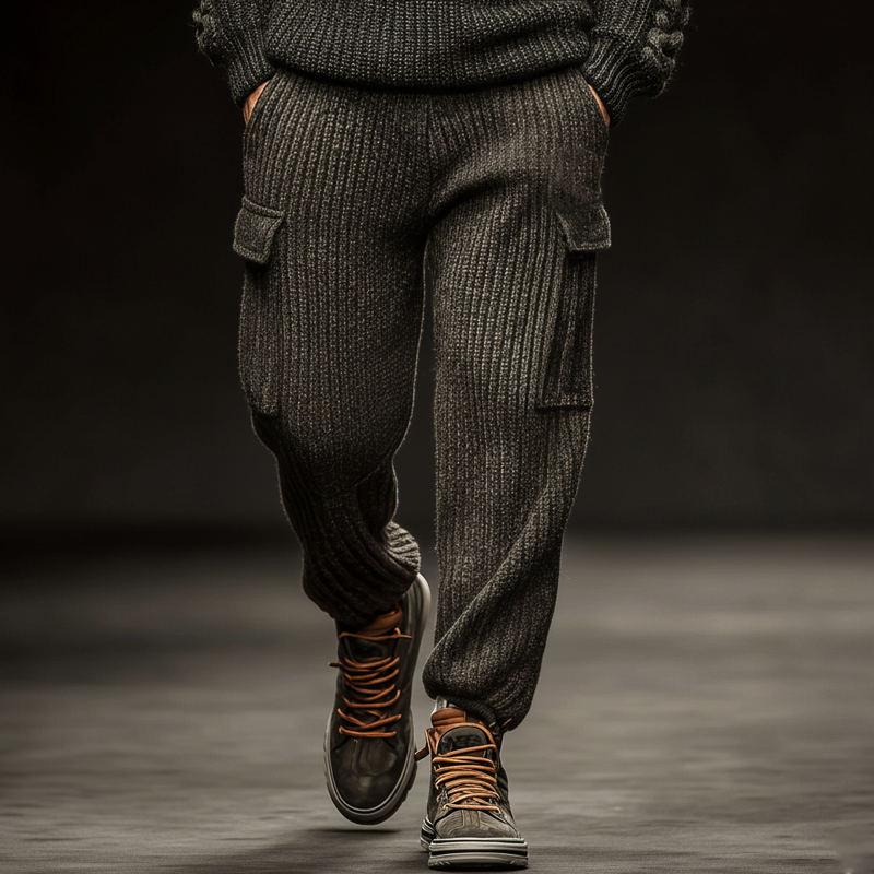 Men's Urban Casual Dark Gray Drawstring Knit Pants MTA1912K8U